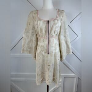 Free People Boho Antique Lace Picnic Bell Sleeve Dress In Buttercream Size Small
